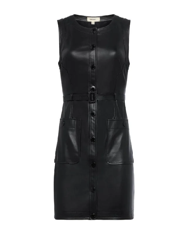 L'Agence Ronin Vegan Leather Mini Dress Cozy Sweater Mini Dress