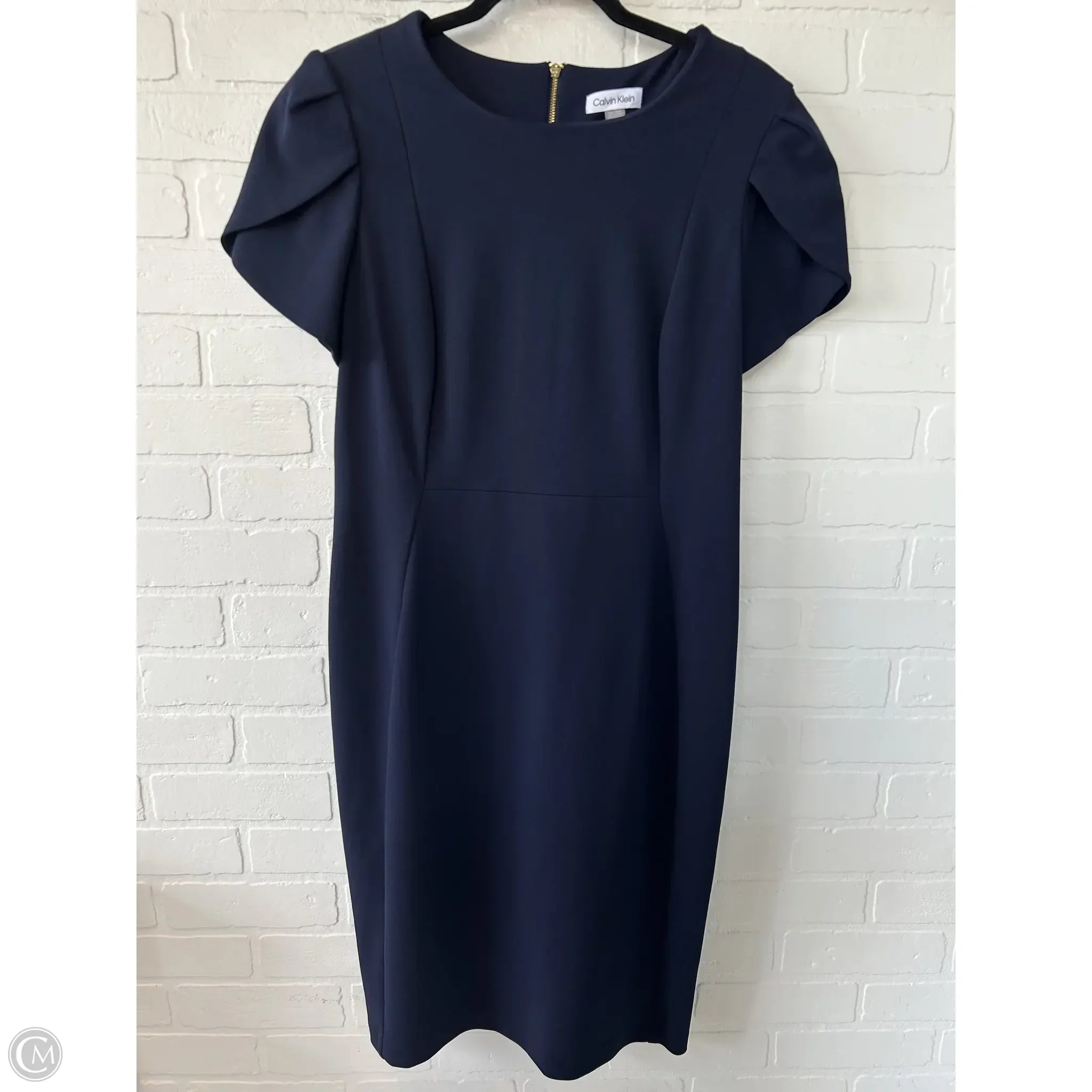 Dress Work By Calvin Klein In Navy, Size: Xl Boat Neckline Classic