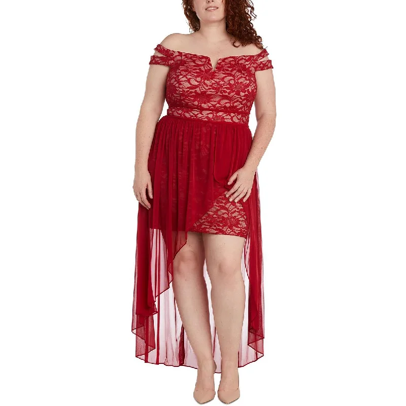 Plus Womens Off-The-Shoulder Glitter Lace Evening Dress Tunics Velvet soft