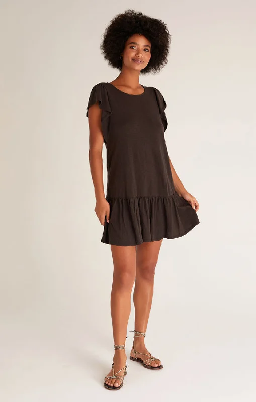 Flutter Slub Mini Dress Fashionable Denim Mini Dress