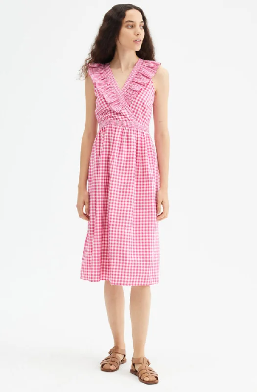 Ruffled Gingham Midi Dress Tunics Winter warm