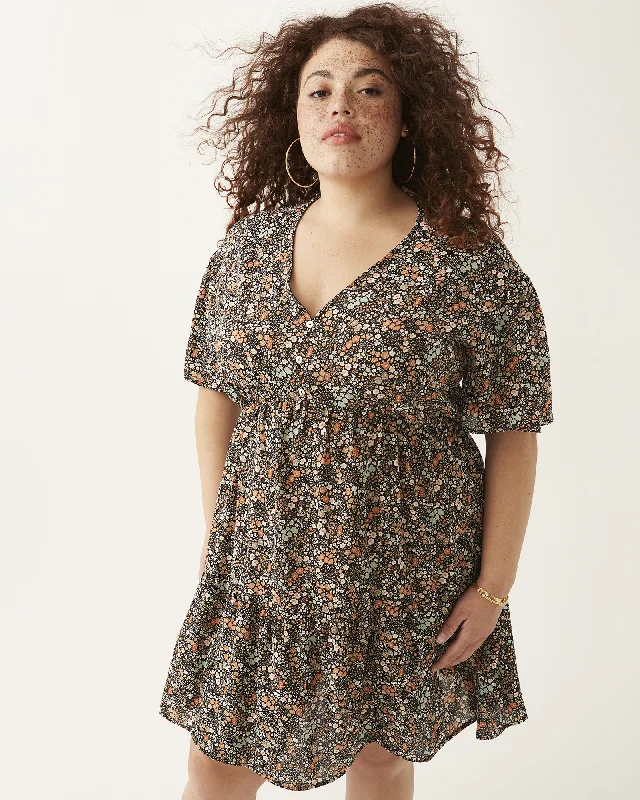 Raheli Floral Boho Mini Dress | Black / Orange Trendy Lace Mini Dress