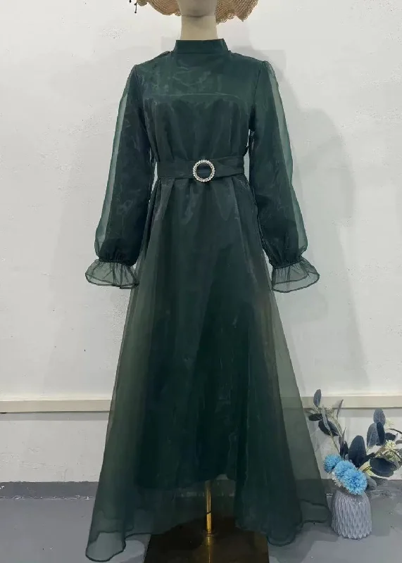 Classy Green Half High Neck Tulle Long Dresses Fall QL031 Tunics Custom made