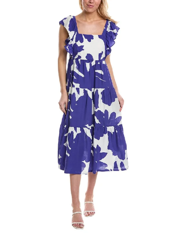 CROSBY by Mollie Burch Eloise Tie Linen-Blend Midi Dress Tunics Cozy soft