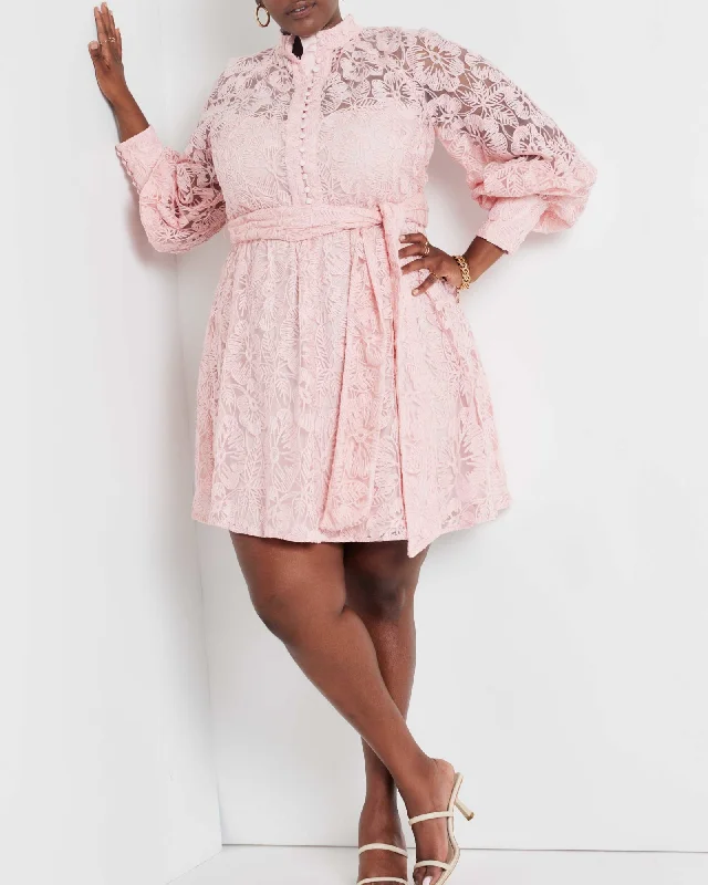 Maeve Lace Mini Dress | Coral Blush Casual Button-Up Mini Dress