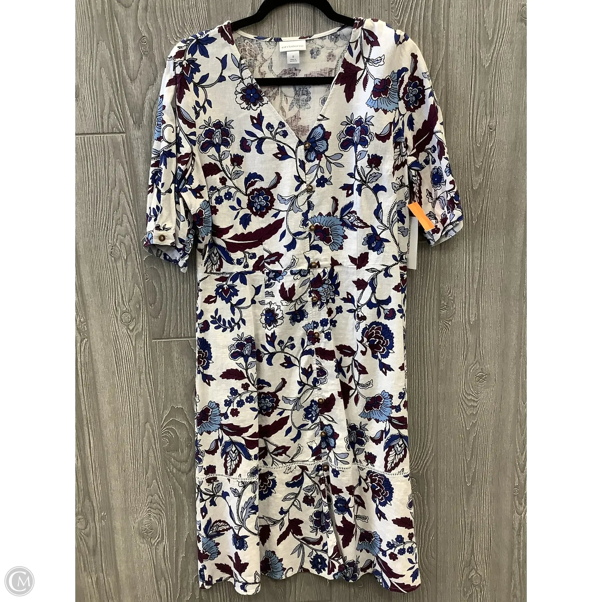 Dress Casual Maxi By Liz Claiborne In Blue & White, Size: M Crew Neckline Sporty