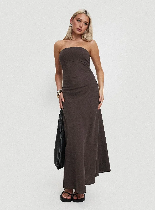 Yahir Strapless Maxi Dress Brown sweetheart Neckline Romantic