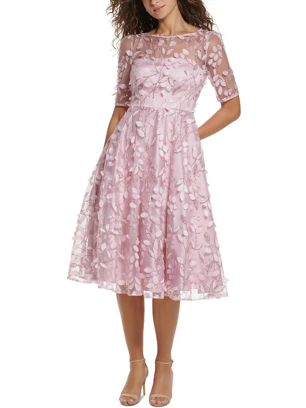 Womens Illusion Yoke Knee-Length Fit & Flare Dress Tunics Chic fashionable