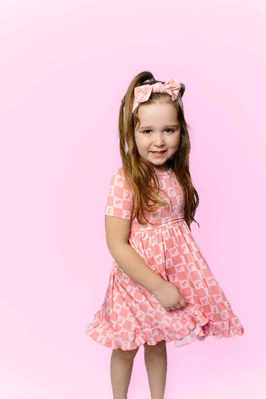 HOPPITY BLUSH CHECKERS DREAM RUFFLE DRESS Tunics Modern contemporary