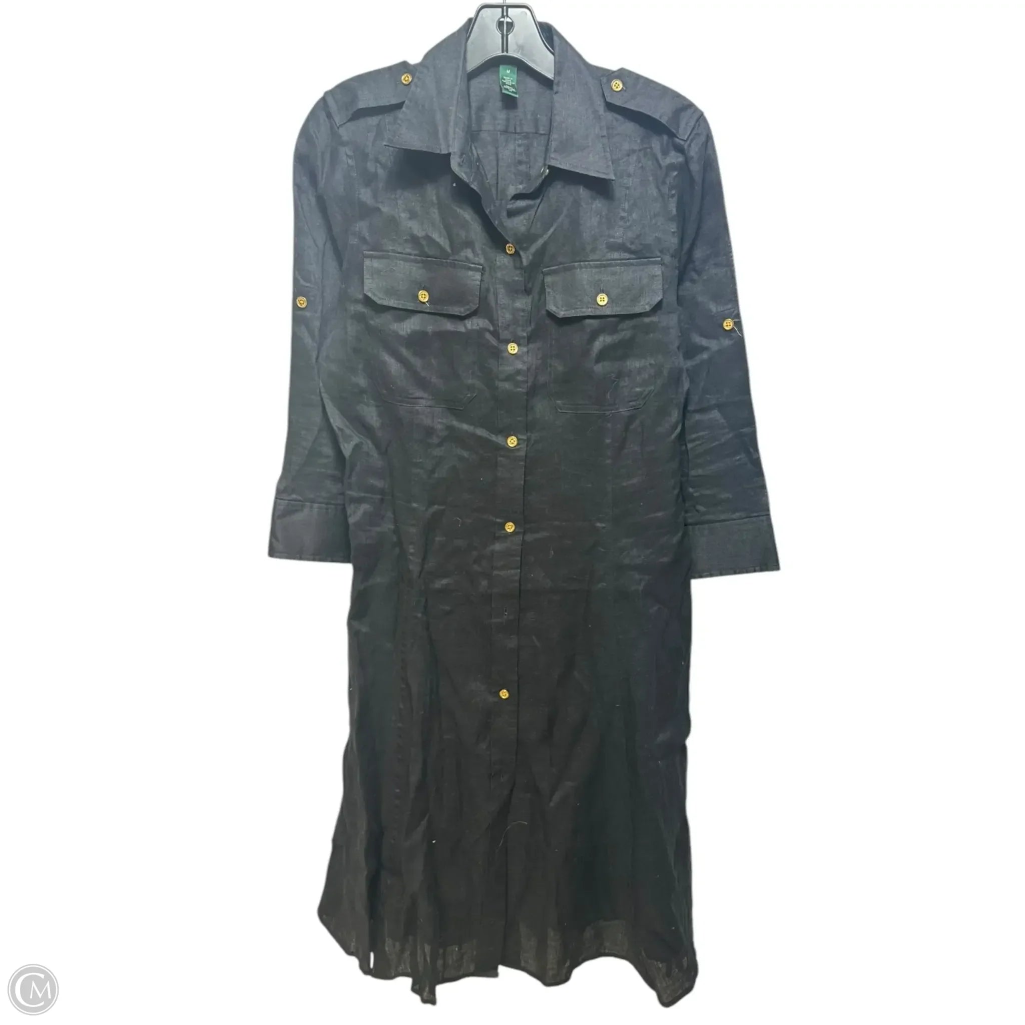 Linen Midi Shirt Dress By Lauren By Ralph Lauren In Black, Size: M Tunics Silk luxurious