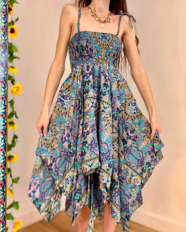 Turquoise Boho Pixie Dress Elegant Long Evening