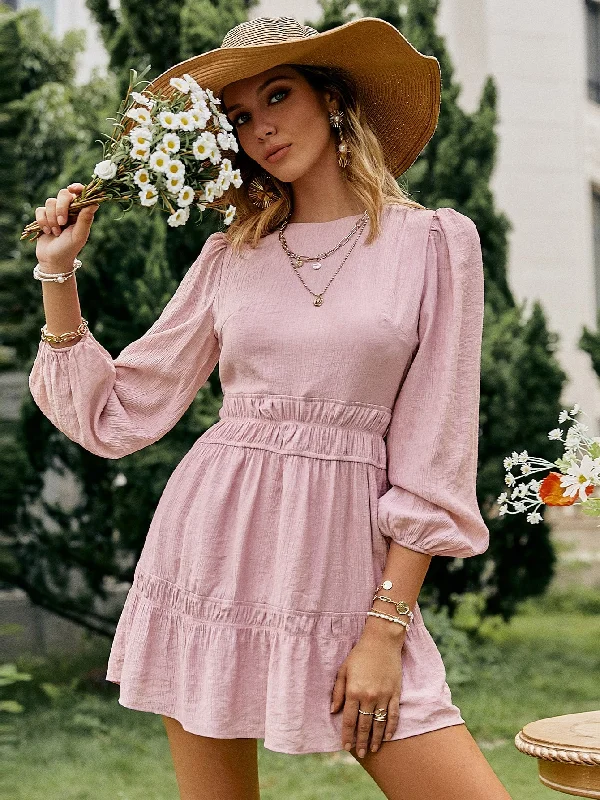 Cutout Tie-Back Puff Sleeve Mini Dress Chic Bohemian Mini Dress