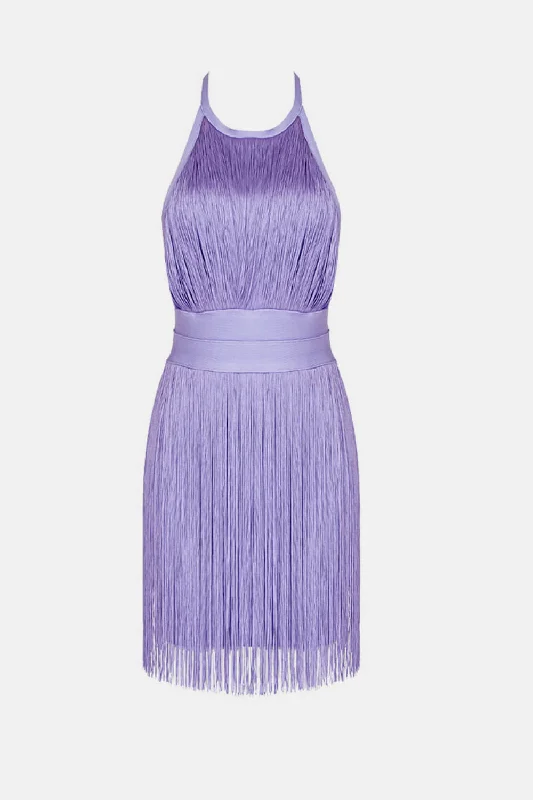 Fringe Halter Neck Backless Mini Dress Classic White Mini Dress