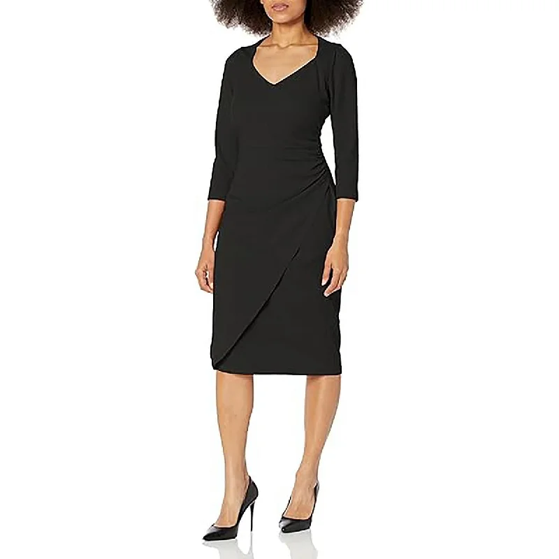 Petites Womens Ruched Long Sleeve Sheath Dress Tunics Chic fashionable