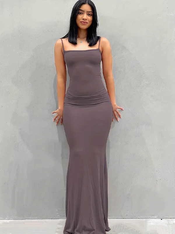 IKEARLAX Chic Solid Spaghetti Strap Maxi Dress - Flattering Bodycon Fit, Alluring Sleeveless Style for Women - Floor-Length Elegance Shift Classic Vintage