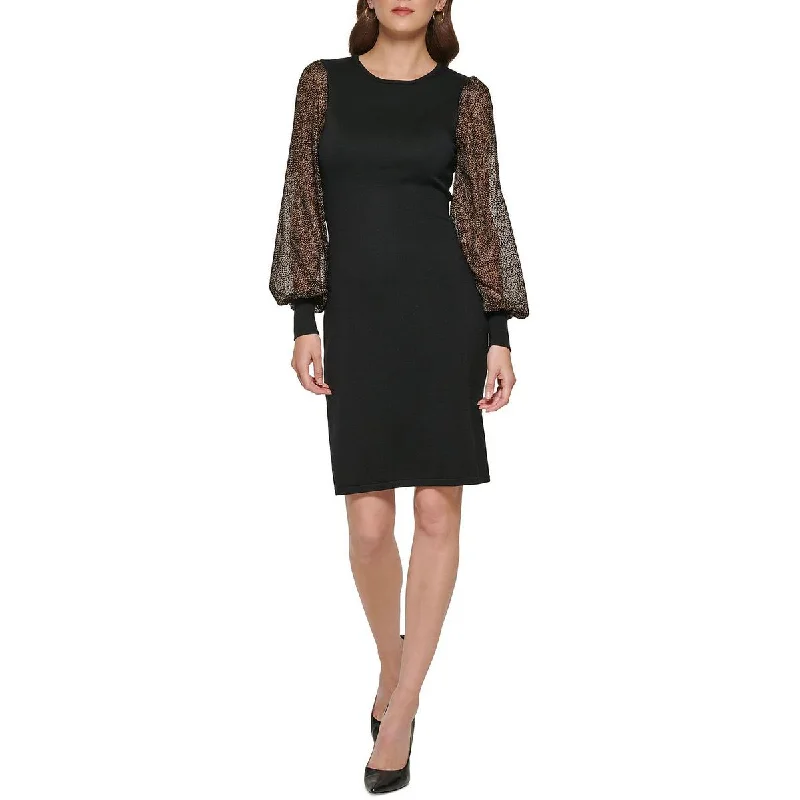 Womens Sweater Balloon Dotted Sleeves Midi Dress Tunics Polka dots