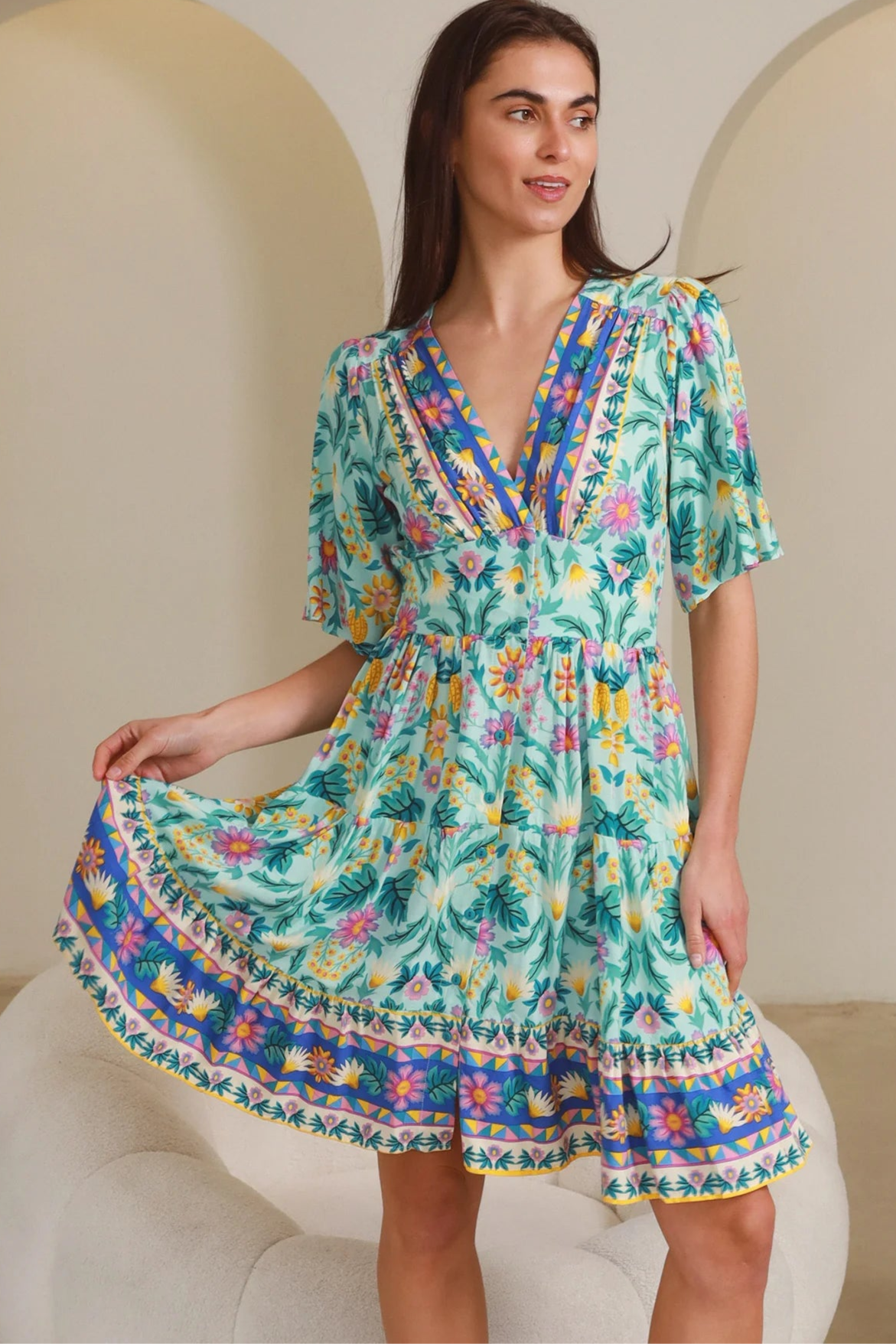 Peta Mini Dress - Multi Boat Neckline Classic