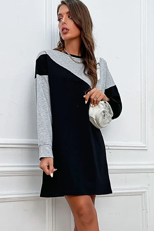 Two-Tone Round Neck Mini Dress Stylish Spaghetti Strap Mini Dress