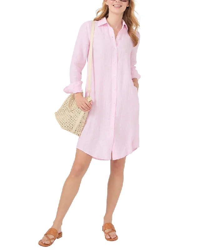 J.McLaughlin Stripe Sanders Linen Dress Crew Neckline Sporty
