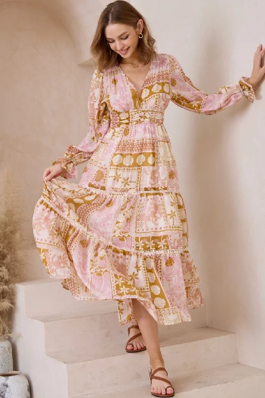 Lena Maxi Dress - Pink/Caramel Tunics Versatile stylish