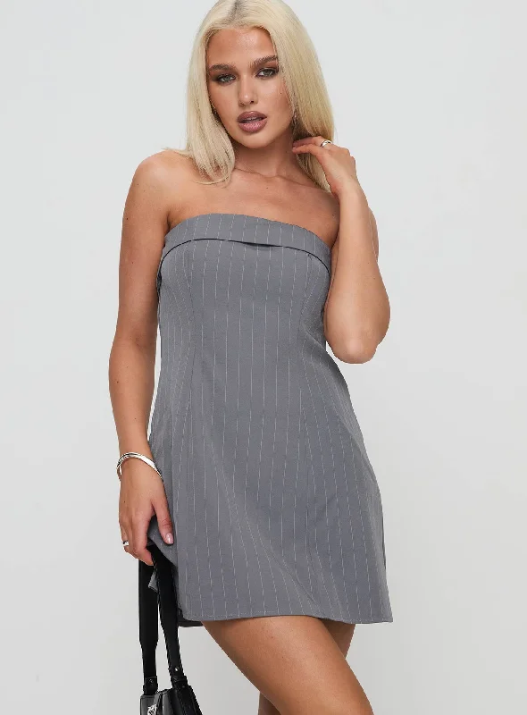 Kaladin Strapless Mini Dress Grey Pencil Office Professional