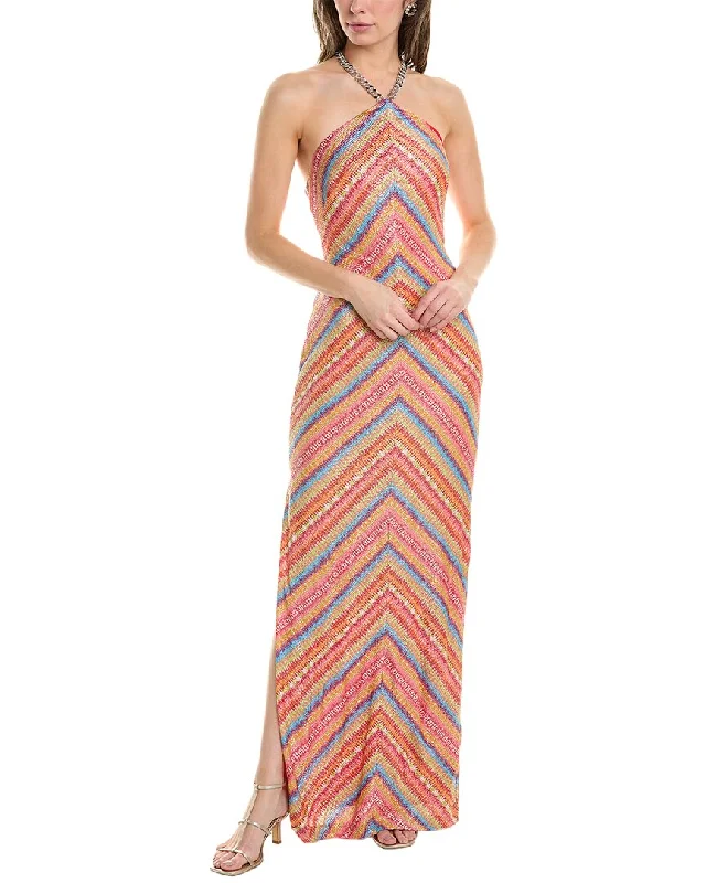 Liv Foster Foil Knit Column Dress Crew Neckline Sporty
