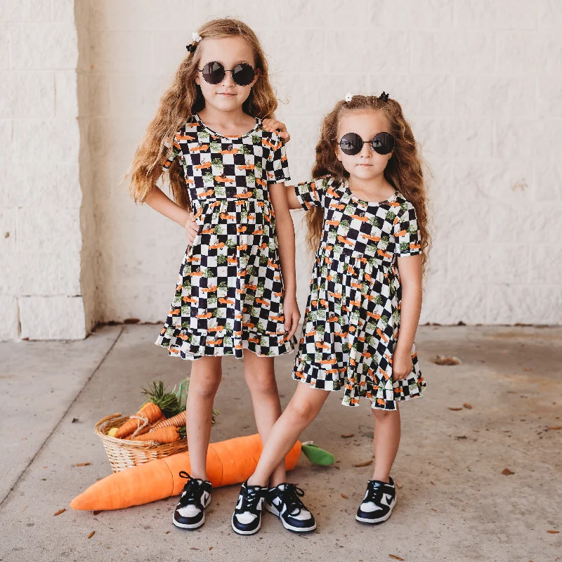 RACING CARROT CHECKERS DREAM RUFFLE DRESS Tunics Top rated