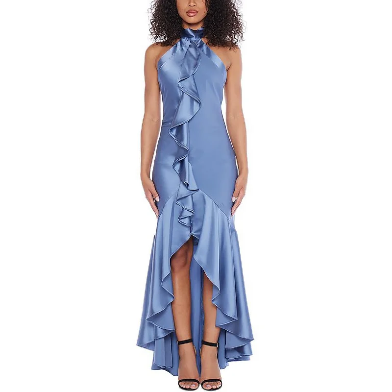 Juniors Womens Ruffled Halter Neck Evening Dress Tunics Summer linen