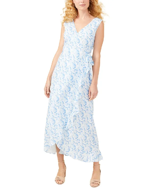 J.McLaughlin Cerise Linen-Blend Midi Dress Tunics Print Colorful