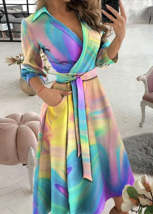 Italian Tie Dye Peter Pan Collar Tie Waist Cotton Dress Fall QR002 Tunics Velvet soft