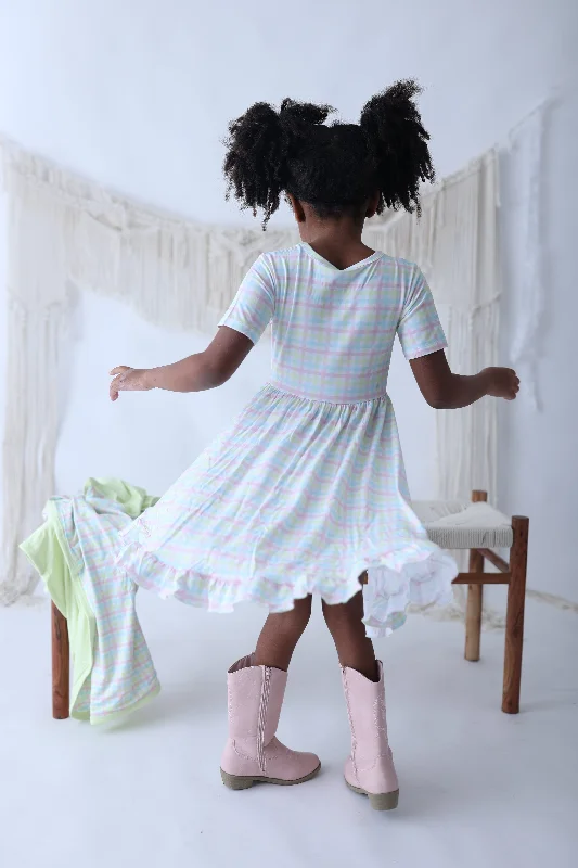 SPRING GINGHAM DREAM RUFFLE DRESS Tunics Prom sequined
