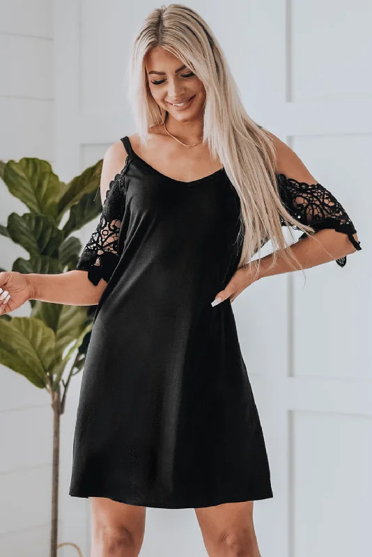 Spliced Lace Cold-Shoulder Mini Dress Elegant Sequin Mini Dress
