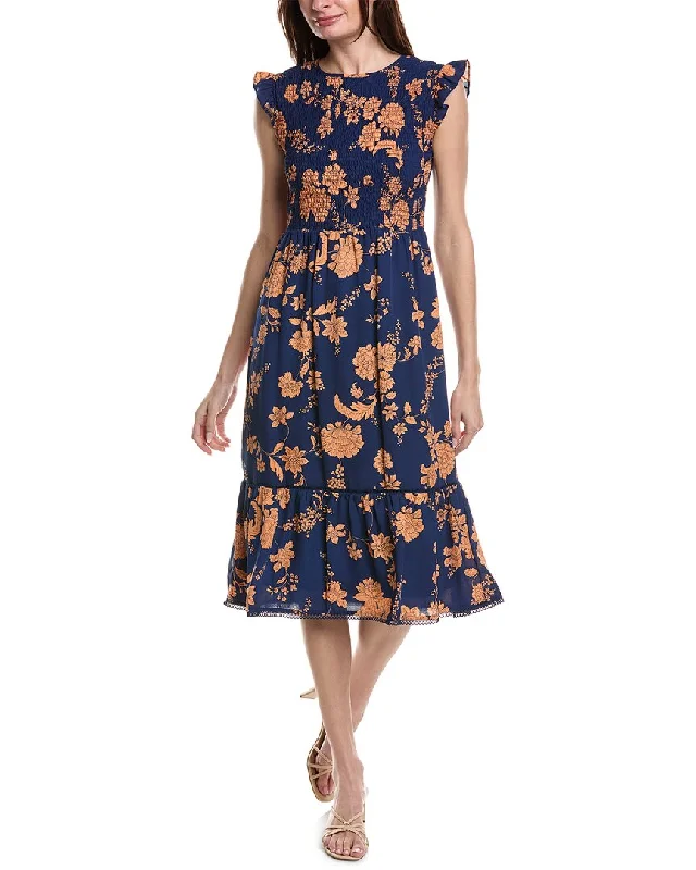 Nanette Nanette Lepore Printed Crepe Chiffon Midi Dress A-Line Day Work