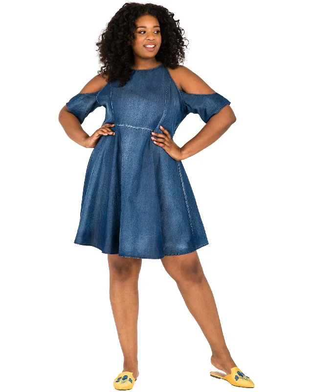 Anne Cold Shoulder Mini Dress | Blue Stylish Short Sleeve Mini Dress