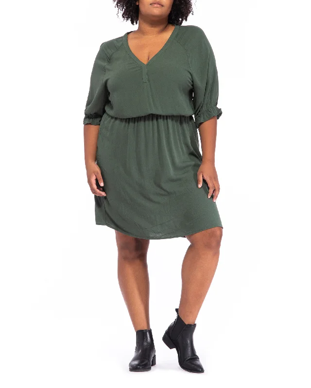 Heather Puff Sleeve Mini Dress | Forest Green Classic Shift Mini Dress