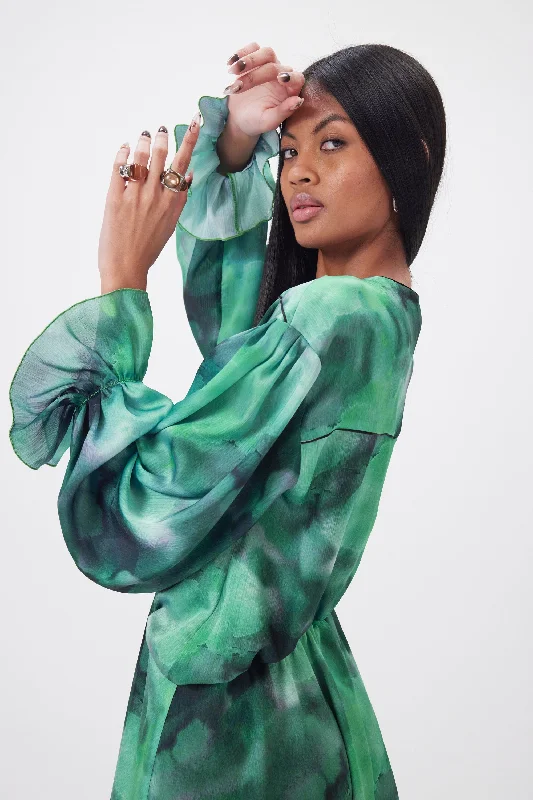 Trigalière dress in Moss print Tunics Lace romantic