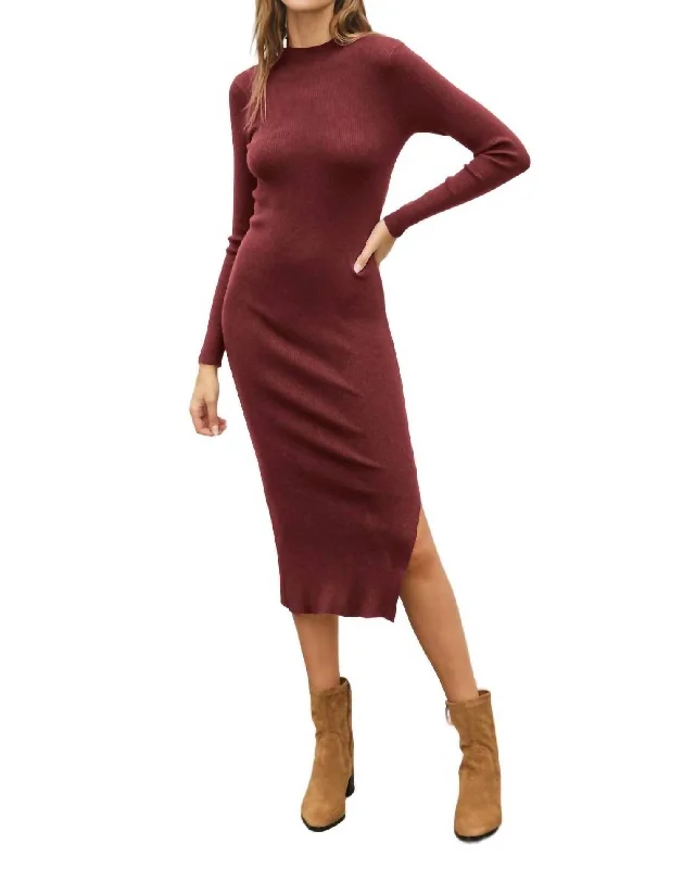 Ribbed Knit Dress In Burgundy Tunics Handmade artisanal