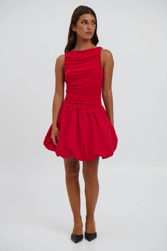 Arleigh Mini Dress Cherry Elegant Lace-Up Mini Dress