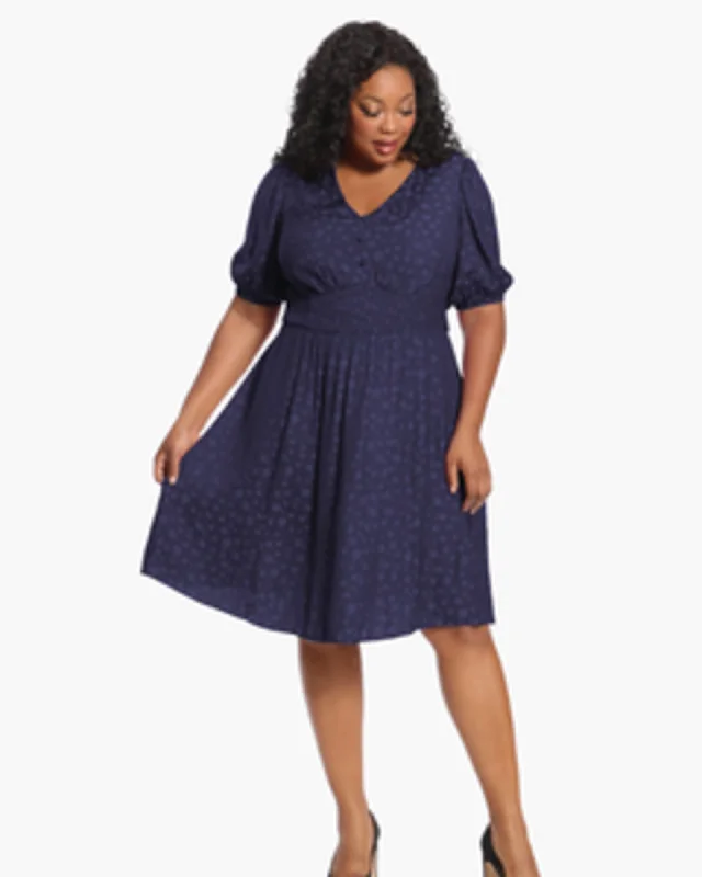 Barbara Puff-Sleeve Mini Dress | evening blue Trendy Button-Detail Mini Dress
