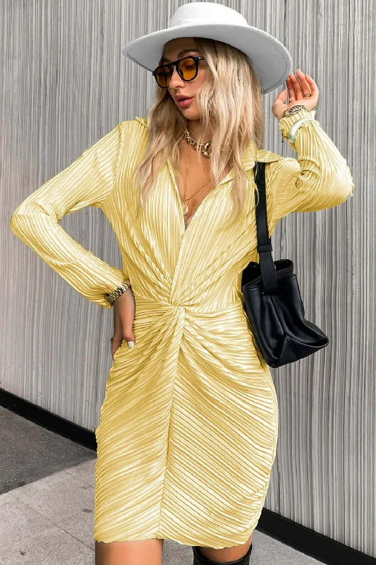 Twist Front Collared Neck Mini Dress Comfortable Wrap Mini Dress