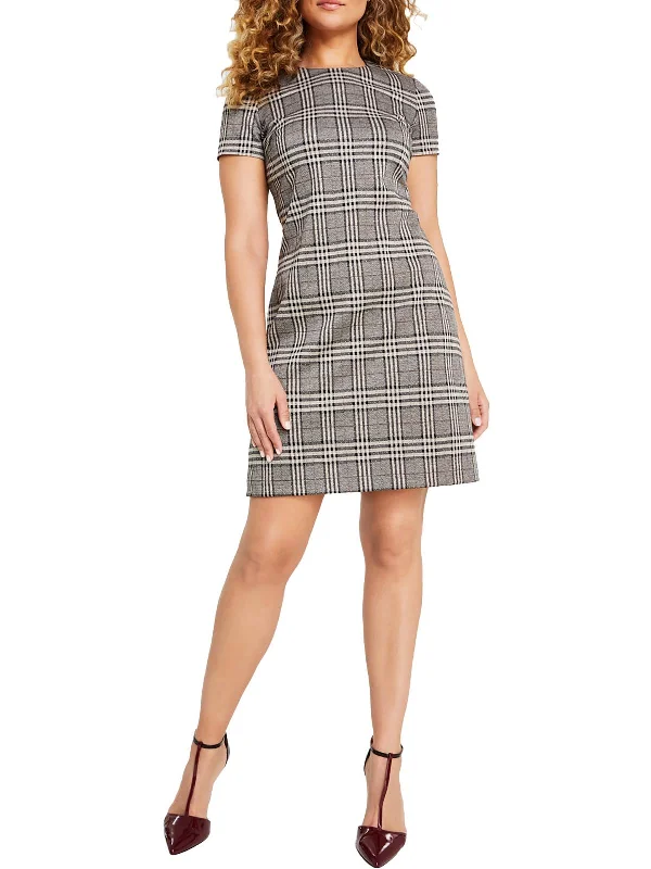 Womens Mini Glen Plaid Sheath Dress Tunics Modern contemporary