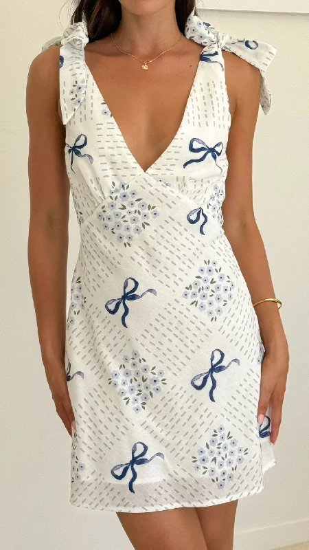 Tullie Mini Dress - Sweet Bow Blue Stylish Summer Mini Dress