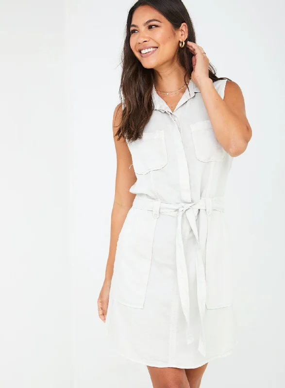 Sleeveless Seamed Mini Dress Trendy Off-Shoulder Dress Mini