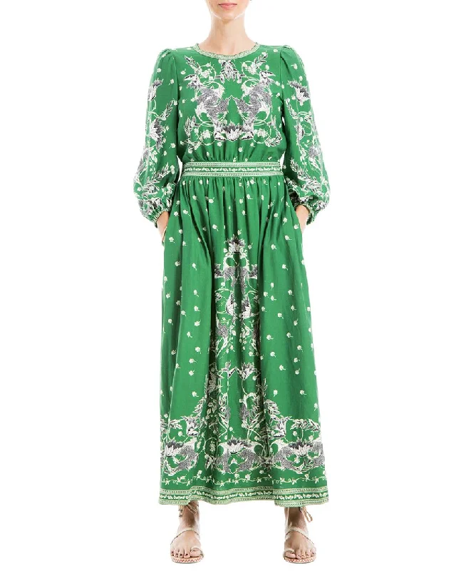 Max Studio Linen-Blend Maxi Dress Maxi Flowy Bohemian