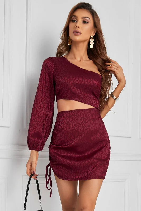 Printed Cutout One-Shoulder Mini Dress Classic Floral Print Mini Dress