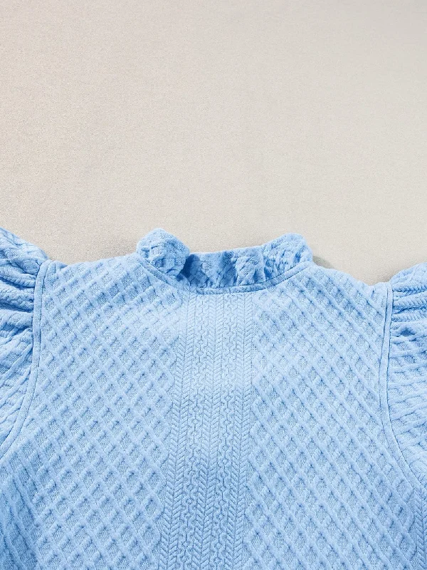 Powder Blue Puff Sleeve Mini Dress Comfortable Ruffle Mini Dress