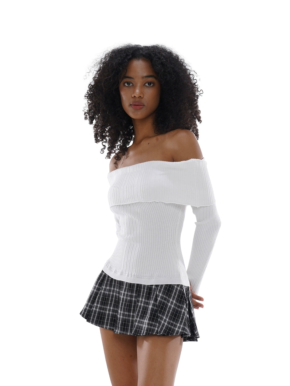 Off-shoulder Patchwork Pleated Mini Dress Stylish Plaid Mini Dress