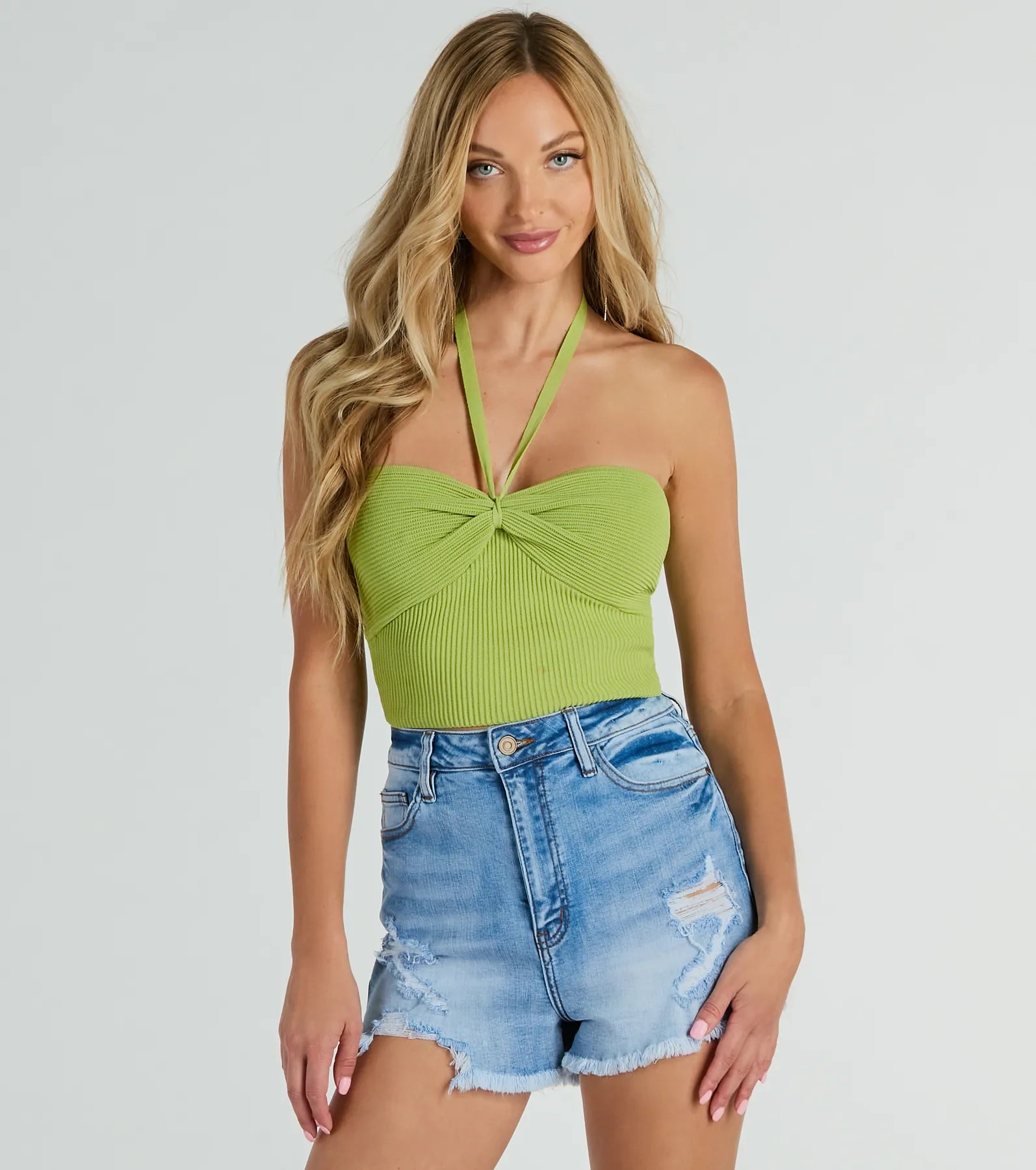 New You Sweetheart Halter Crop Top Real Fur Shearling Chenille