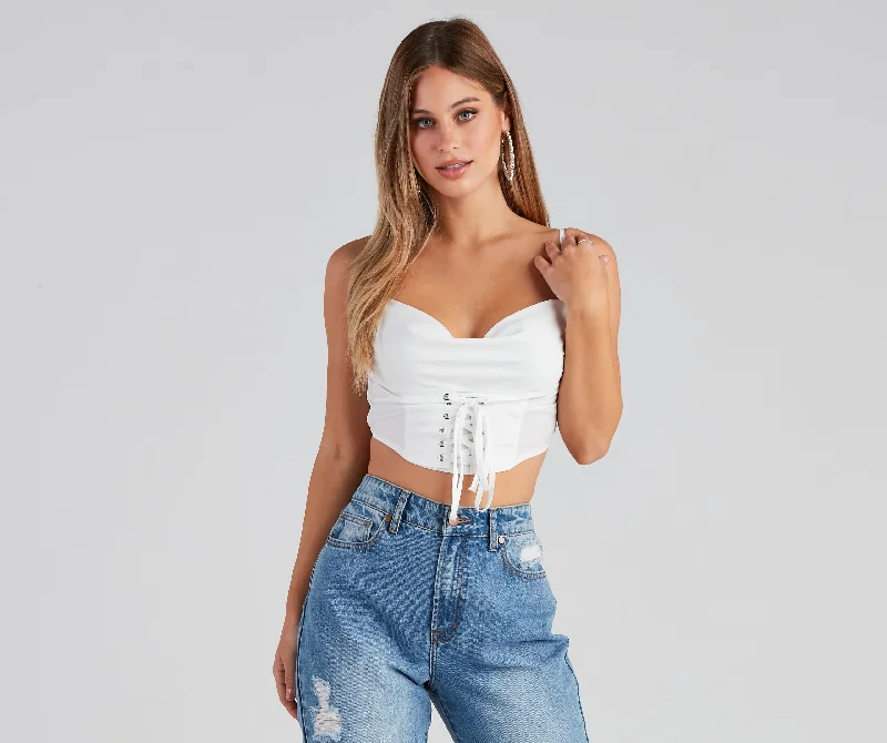 New Beau Lace-Up Crop Top Real Fur Shearling Chenille