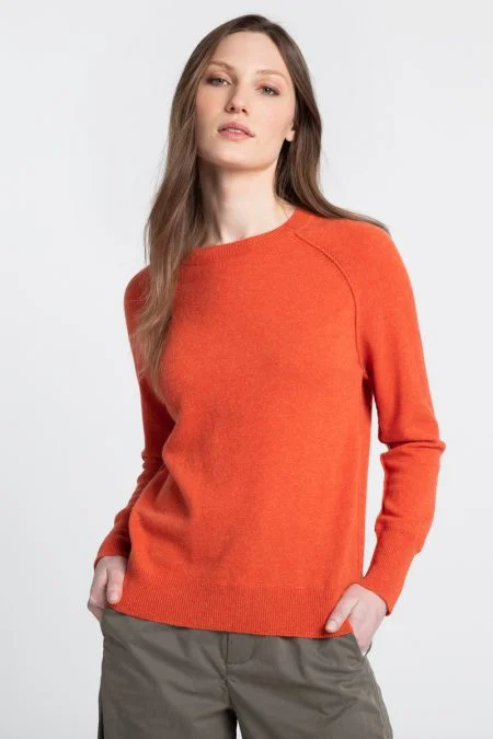 Kinross Cashmere Zip Back Crew Pullover Tight Sleeve Top